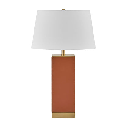 Savoy House Max 17in 1-Light Table Lamp | Modern Honey Brown Faux Leather and White Linen | Bedroom & Living Room | 17 x 17 x 27.88 in | Model 11-CD32-HB