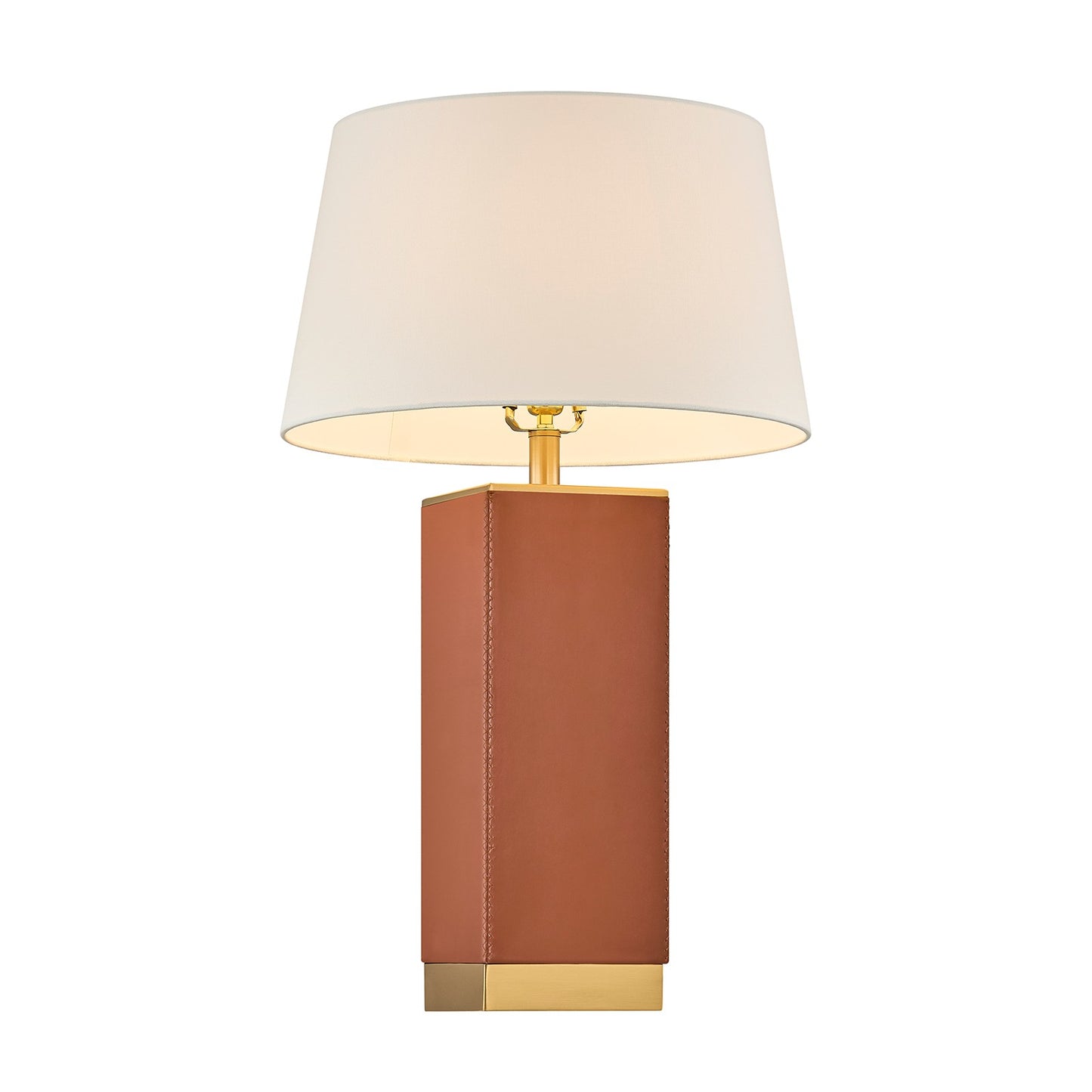 Savoy House Max 17in 1-Light Table Lamp | Modern Honey Brown Faux Leather and White Linen | Bedroom & Living Room | 17 x 17 x 27.88 in | Model 11-CD32-HB