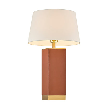 Savoy House Max 17in 1-Light Table Lamp | Modern Honey Brown Faux Leather and White Linen | Bedroom & Living Room | 17 x 17 x 27.88 in | Model 11-CD32-HB