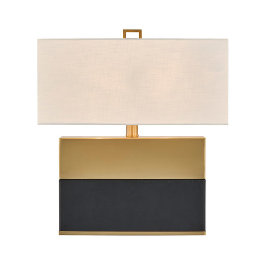 Savoy House Oliver 15.5in 1-Light Table Lamp | Modern Honey Brown and Black Faux Leather and White Linen | Bedroom & Living Room | 8 in | Model 11-CD33-HBBK