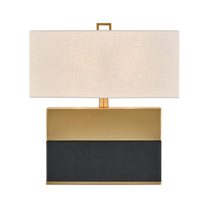 Savoy House Oliver 15.5in 1-Light Table Lamp | Modern Honey Brown and Black Faux Leather and White Linen | Bedroom & Living Room | 8 in | Model 11-CD33-HBBK