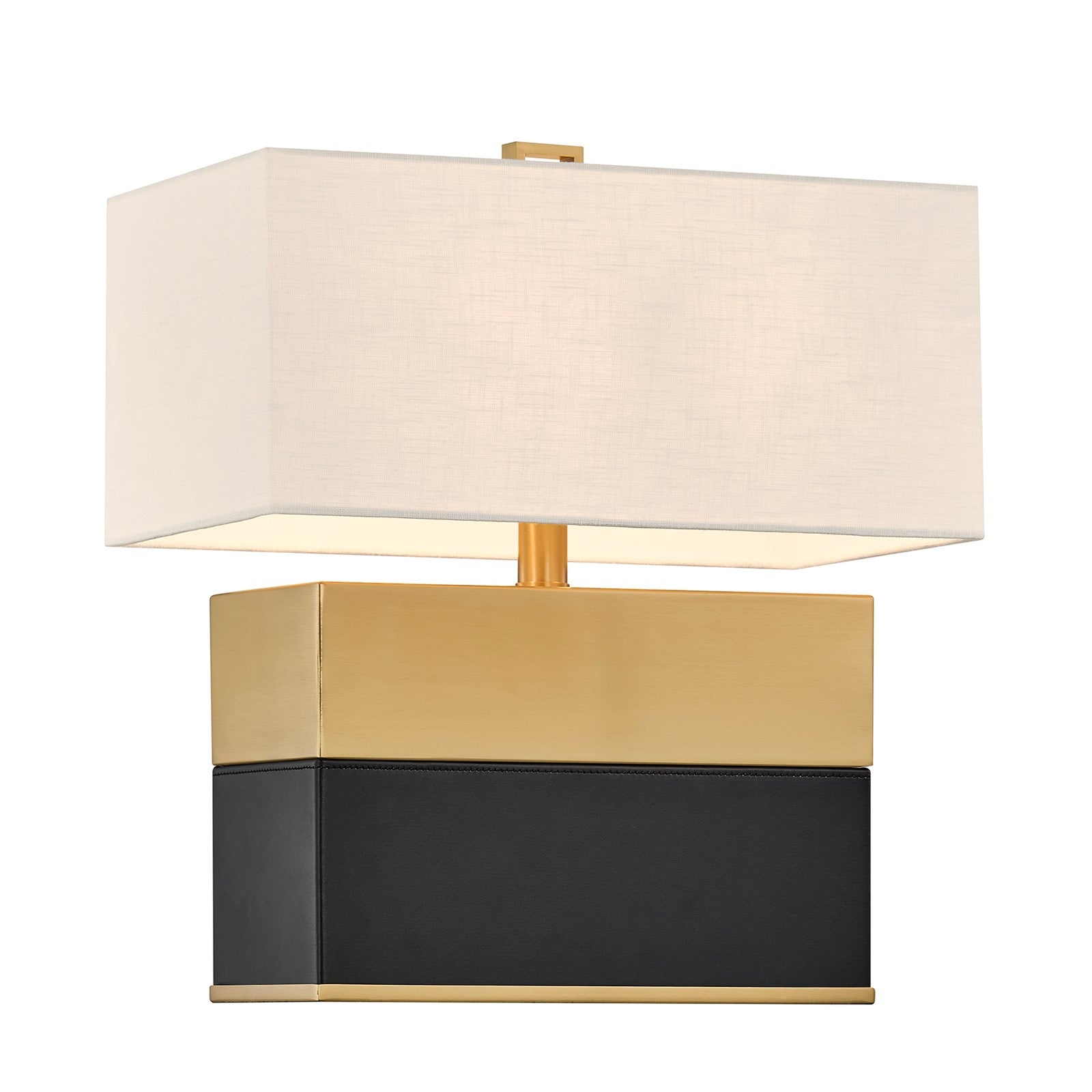 Savoy House Oliver 15.5in 1-Light Table Lamp | Modern Honey Brown and Black Faux Leather and White Linen | Bedroom & Living Room | 8 in | Model 11-CD33-HBBK