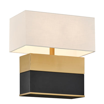 Savoy House Oliver 15.5in 1-Light Table Lamp | Modern Honey Brown and Black Faux Leather and White Linen | Bedroom & Living Room | 8 in | Model 11-CD33-HBBK