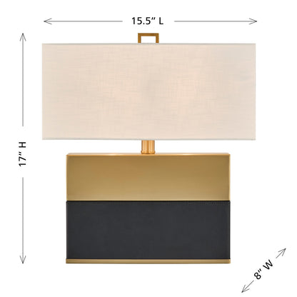 Savoy House Oliver 15.5in 1-Light Table Lamp | Modern Honey Brown and Black Faux Leather and White Linen | Bedroom & Living Room | 8 in | Model 11-CD33-HBBK