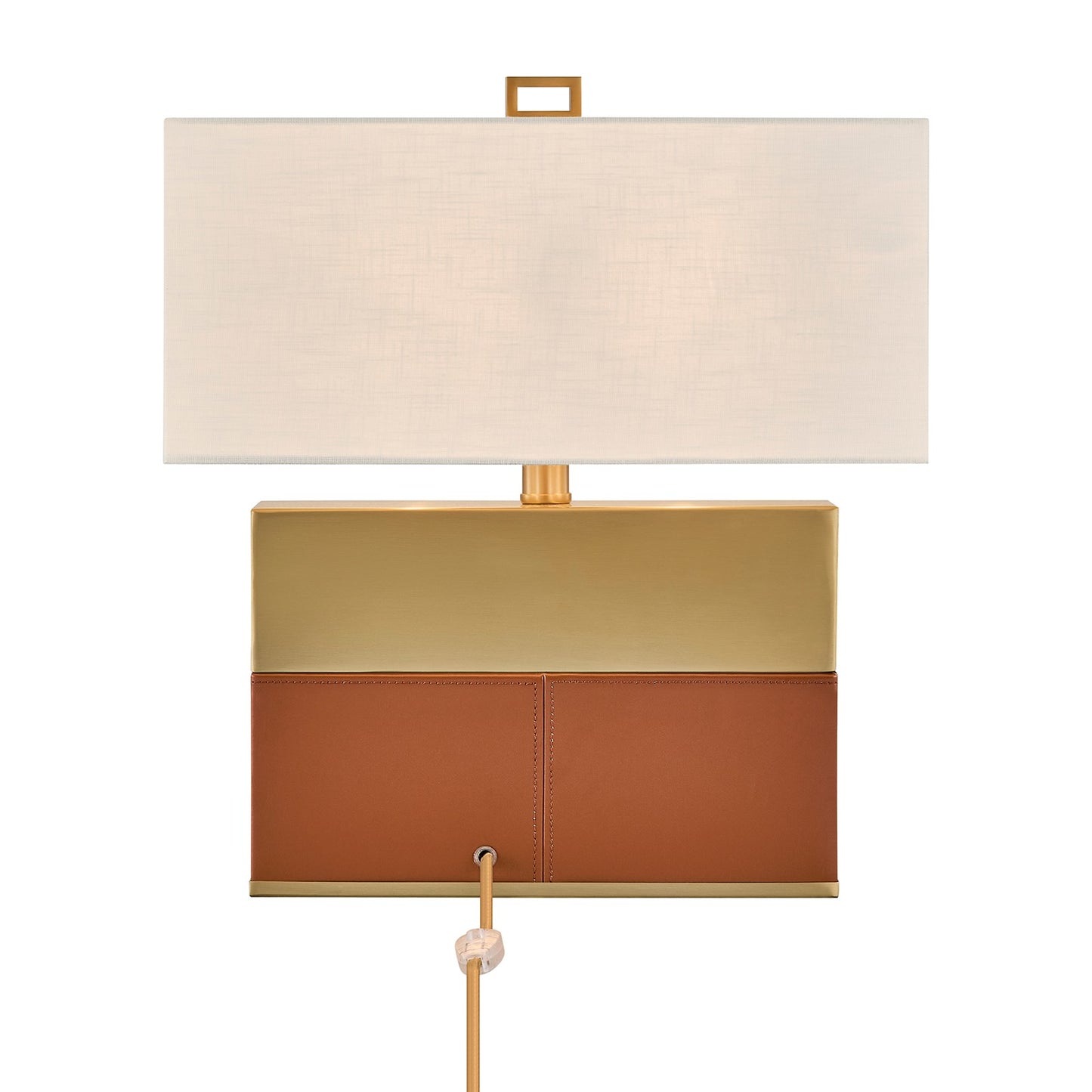 Savoy House Oliver 15.5in 1-Light Table Lamp | Modern Honey Brown Faux Leather and Warm Brass Metal with White Linen Shade | Bedside | Model 11-CD33-HBBR