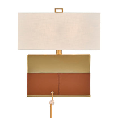 Savoy House Oliver 15.5in 1-Light Table Lamp | Modern Honey Brown Faux Leather and Warm Brass Metal with White Linen Shade | Bedside | Model 11-CD33-HBBR