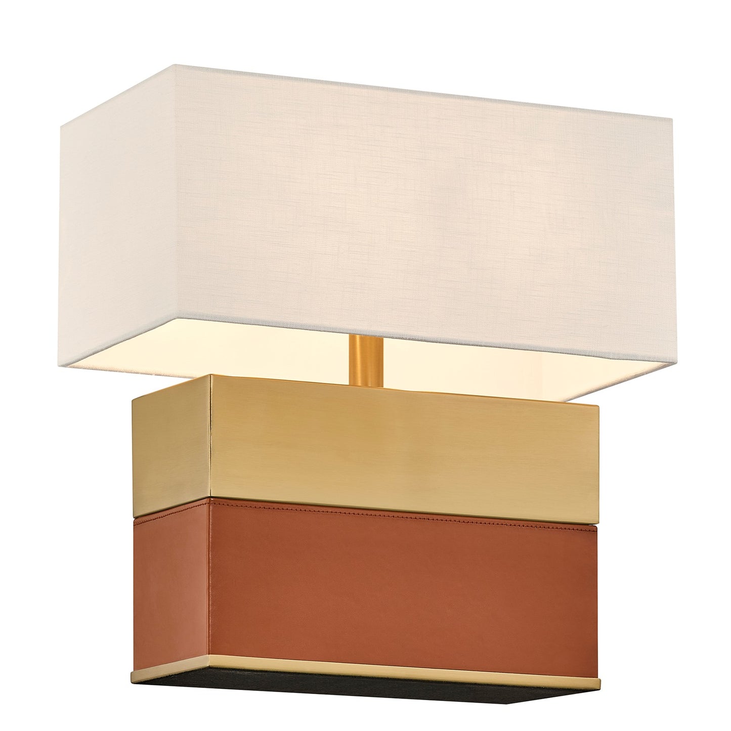 Savoy House Oliver 15.5in 1-Light Table Lamp | Modern Honey Brown Faux Leather and Warm Brass Metal with White Linen Shade | Bedside | Model 11-CD33-HBBR
