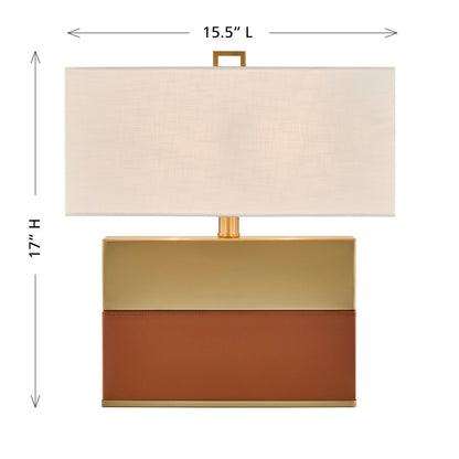 Savoy House Oliver 15.5in 1-Light Table Lamp | Modern Honey Brown Faux Leather and Warm Brass Metal with White Linen Shade | Bedside | Model 11-CD33-HBBR