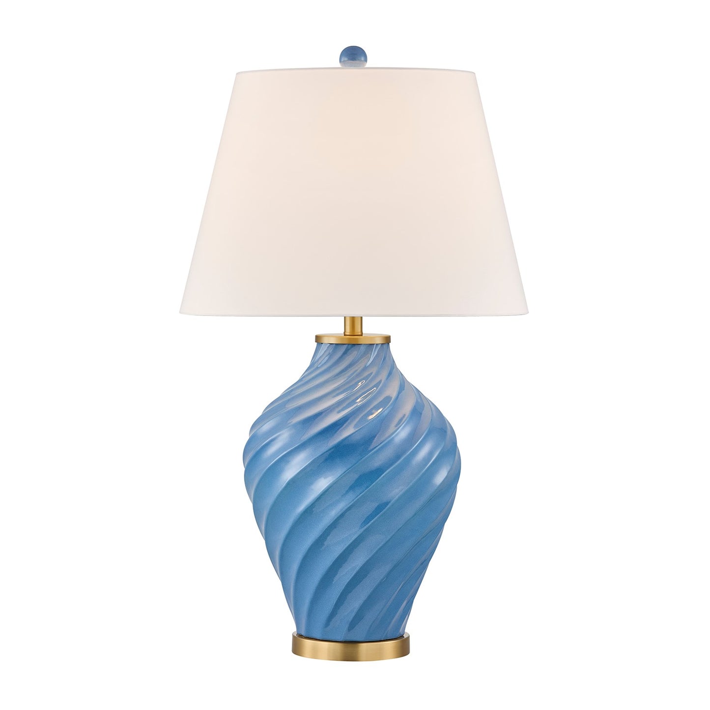 Savoy House Viola 19in 1-Light Table Lamp | Soft Modern Blue Ceramic with White Linen Shade and Warm Brass Accents | Living Room & | Model 11-CD34-BL