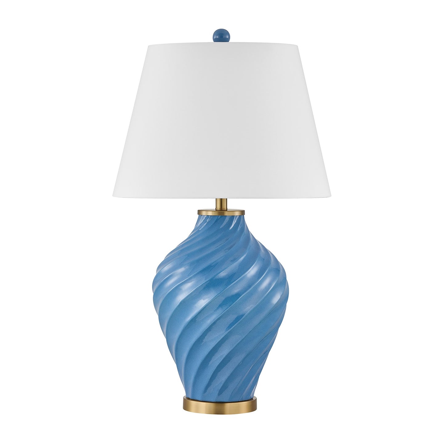 Savoy House Viola 19in 1-Light Table Lamp | Soft Modern Blue Ceramic with White Linen Shade and Warm Brass Accents | Living Room & | Model 11-CD34-BL