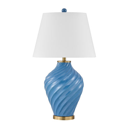Savoy House Viola 19in 1-Light Table Lamp | Soft Modern Blue Ceramic with White Linen Shade and Warm Brass Accents | Living Room & | Model 11-CD34-BL