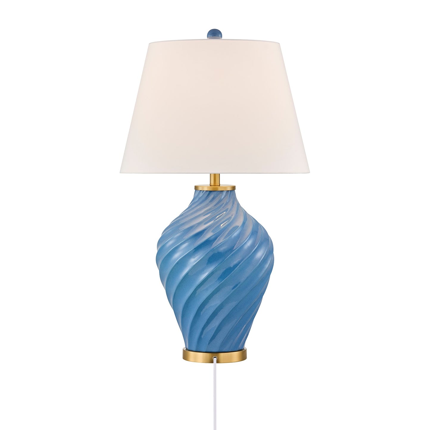 Savoy House Viola 19in 1-Light Table Lamp | Soft Modern Blue Ceramic with White Linen Shade and Warm Brass Accents | Living Room & | Model 11-CD34-BL
