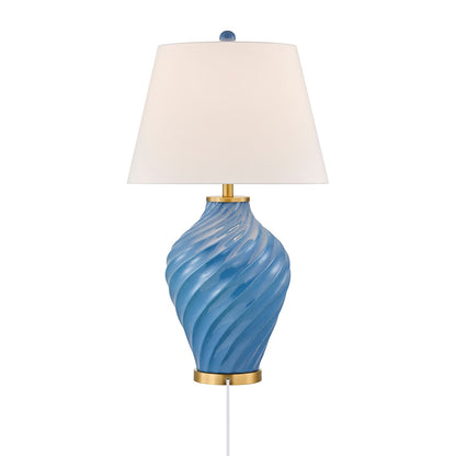 Savoy House Viola 19in 1-Light Table Lamp | Soft Modern Blue Ceramic with White Linen Shade and Warm Brass Accents | Living Room & | Model 11-CD34-BL