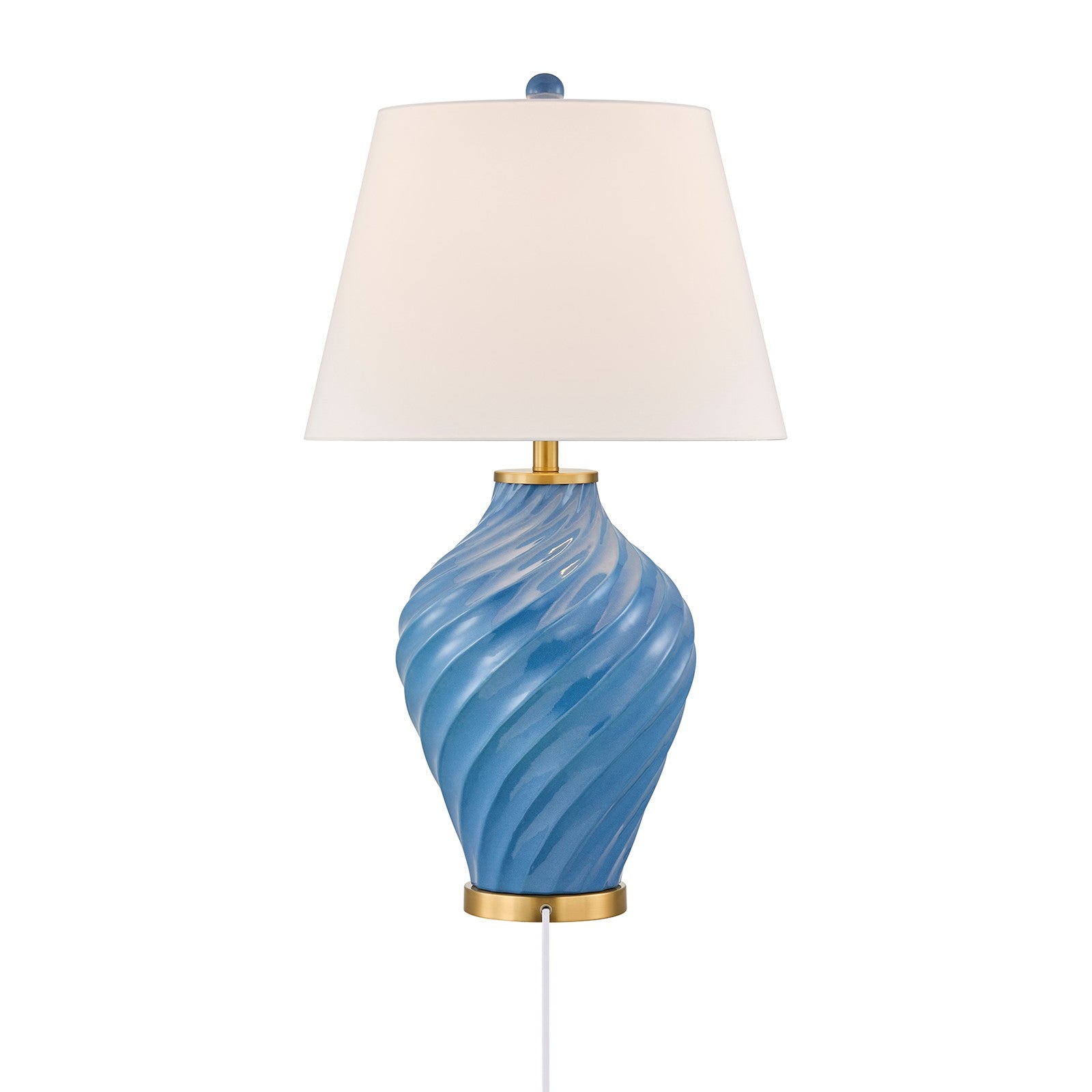 Savoy House Viola 19in 1-Light Table Lamp | Soft Modern Blue Ceramic with White Linen Shade and Warm Brass Accents | Living Room & | Model 11-CD34-BL