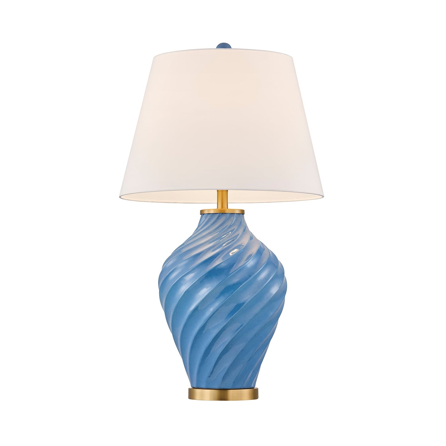 Savoy House Viola 19in 1-Light Table Lamp | Soft Modern Blue Ceramic with White Linen Shade and Warm Brass Accents | Living Room & | Model 11-CD34-BL