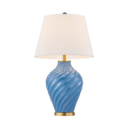 Savoy House Viola 19in 1-Light Table Lamp | Soft Modern Blue Ceramic with White Linen Shade and Warm Brass Accents | Living Room & | Model 11-CD34-BL
