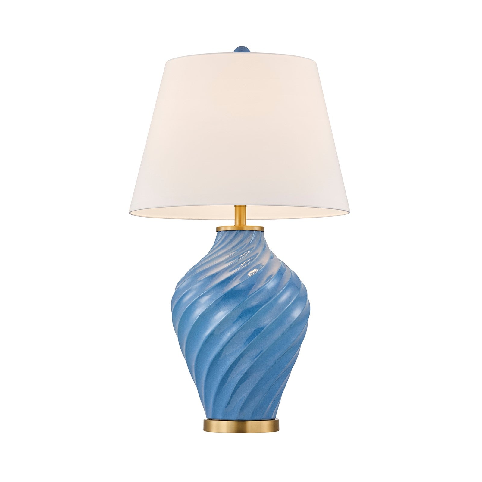 Savoy House Viola 19in 1-Light Table Lamp | Soft Modern Blue Ceramic with White Linen Shade and Warm Brass Accents | Living Room & | Model 11-CD34-BL