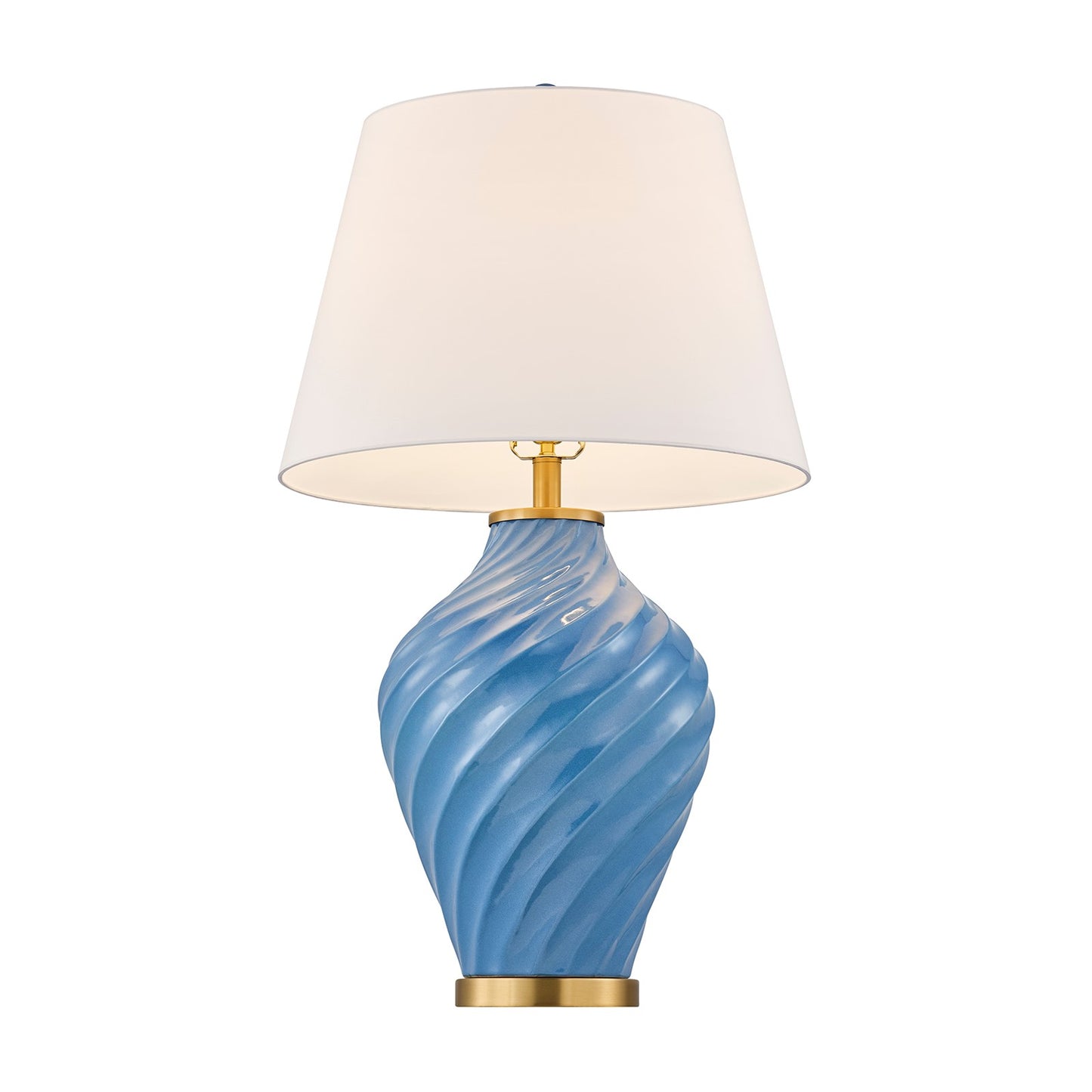 Savoy House Viola 19in 1-Light Table Lamp | Soft Modern Blue Ceramic with White Linen Shade and Warm Brass Accents | Living Room & | Model 11-CD34-BL