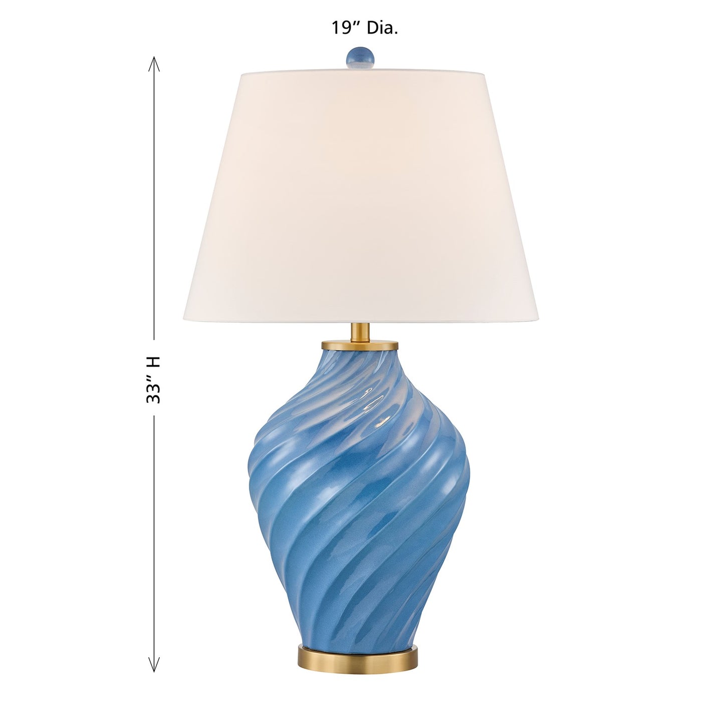 Savoy House Viola 19in 1-Light Table Lamp | Soft Modern Blue Ceramic with White Linen Shade and Warm Brass Accents | Living Room & | Model 11-CD34-BL