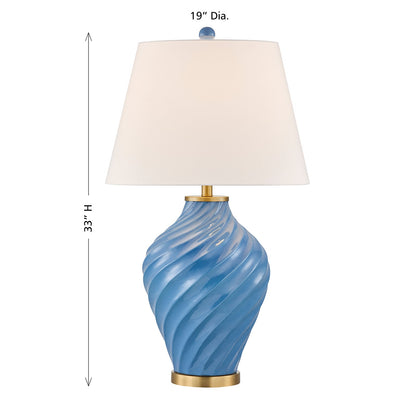 Savoy House Viola 19in 1-Light Table Lamp | Soft Modern Blue Ceramic with White Linen Shade and Warm Brass Accents | Living Room & | Model 11-CD34-BL