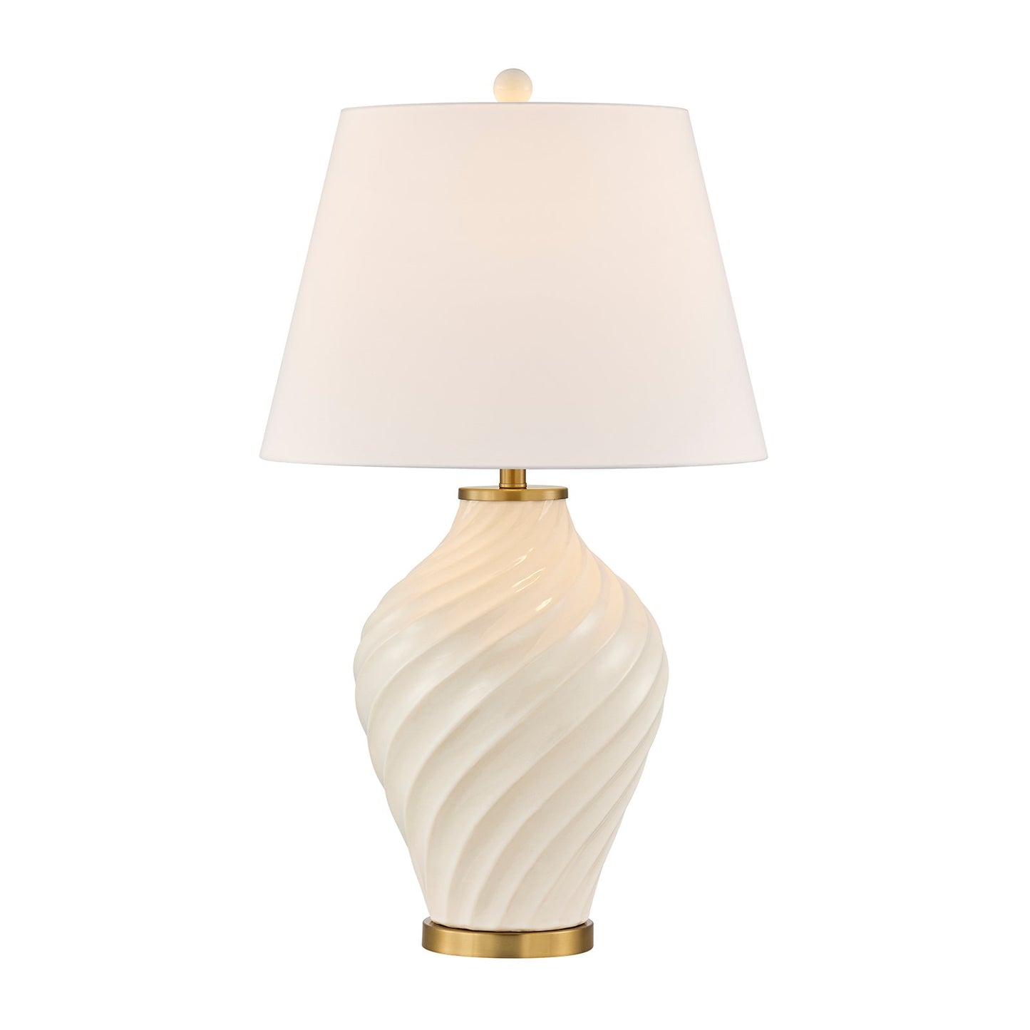 Savoy House Viola 19in 1-Light Table Lamp | Soft Modern White Ceramic with White Linen Shade and Warm Brass Accents | Living Room & | Model 11-CD34-WH