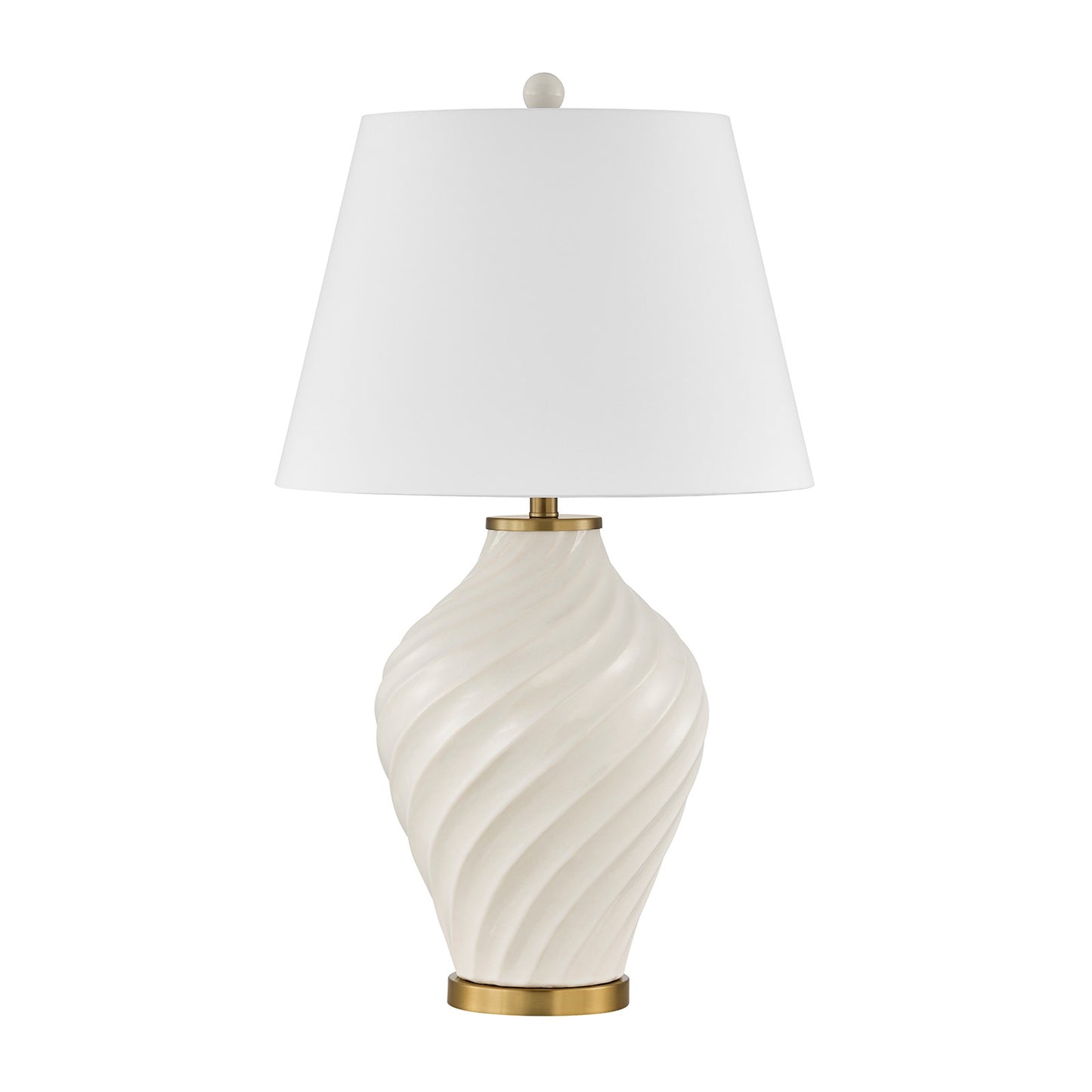 Savoy House Viola 19in 1-Light Table Lamp | Soft Modern White Ceramic with White Linen Shade and Warm Brass Accents | Living Room & | Model 11-CD34-WH
