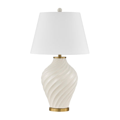 Savoy House Viola 19in 1-Light Table Lamp | Soft Modern White Ceramic with White Linen Shade and Warm Brass Accents | Living Room & | Model 11-CD34-WH