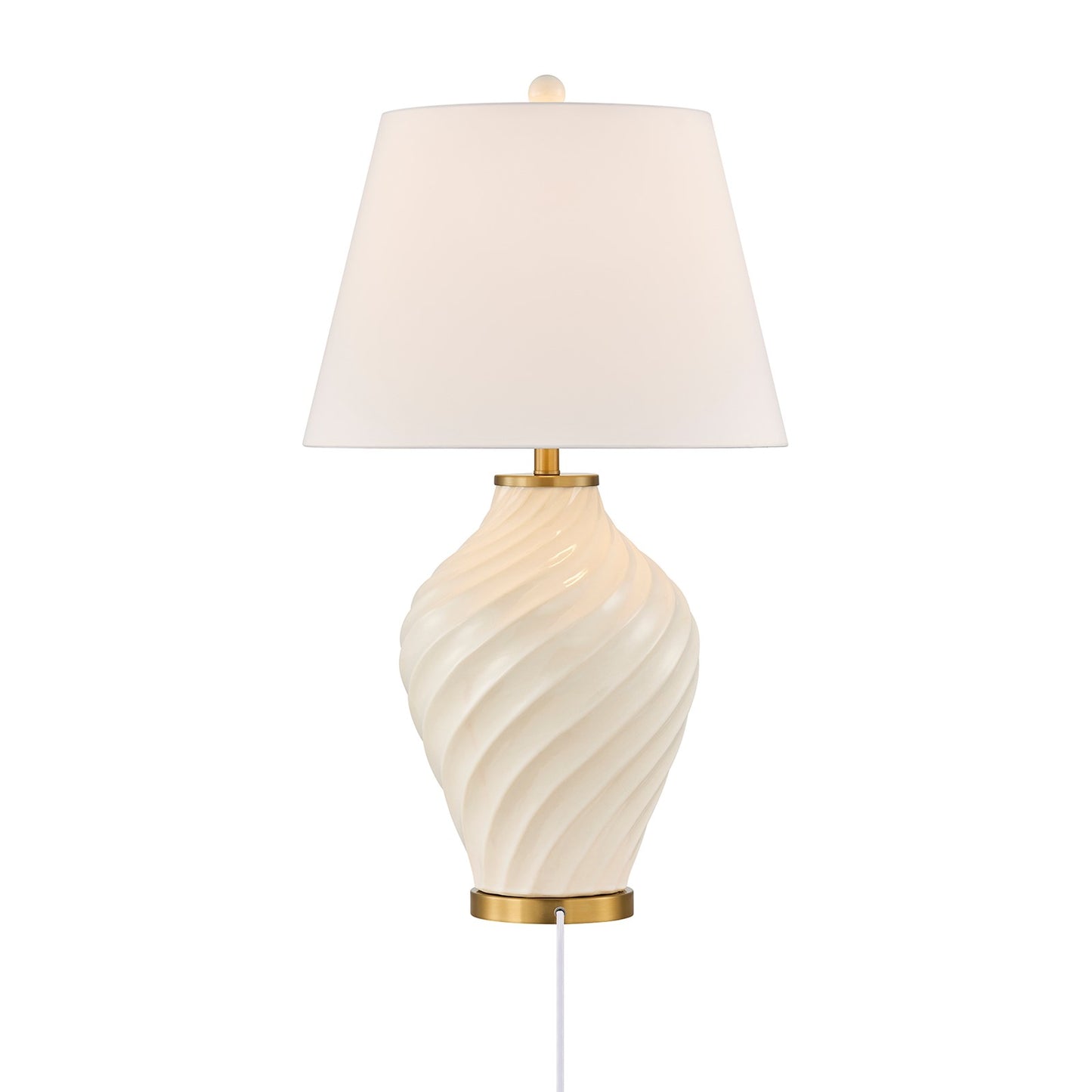 Savoy House Viola 19in 1-Light Table Lamp | Soft Modern White Ceramic with White Linen Shade and Warm Brass Accents | Living Room & | Model 11-CD34-WH