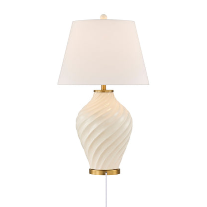 Savoy House Viola 19in 1-Light Table Lamp | Soft Modern White Ceramic with White Linen Shade and Warm Brass Accents | Living Room & | Model 11-CD34-WH