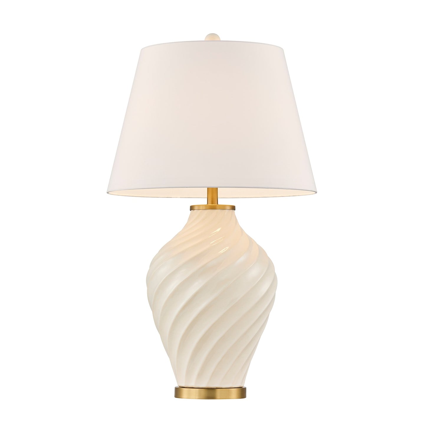 Savoy House Viola 19in 1-Light Table Lamp | Soft Modern White Ceramic with White Linen Shade and Warm Brass Accents | Living Room & | Model 11-CD34-WH