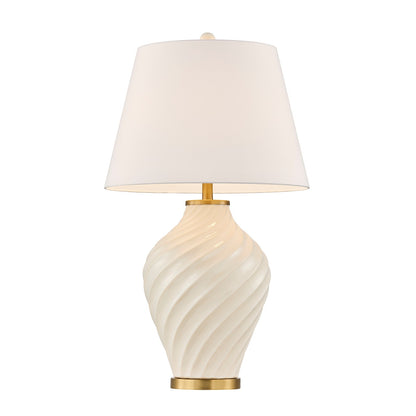 Savoy House Viola 19in 1-Light Table Lamp | Soft Modern White Ceramic with White Linen Shade and Warm Brass Accents | Living Room & | Model 11-CD34-WH