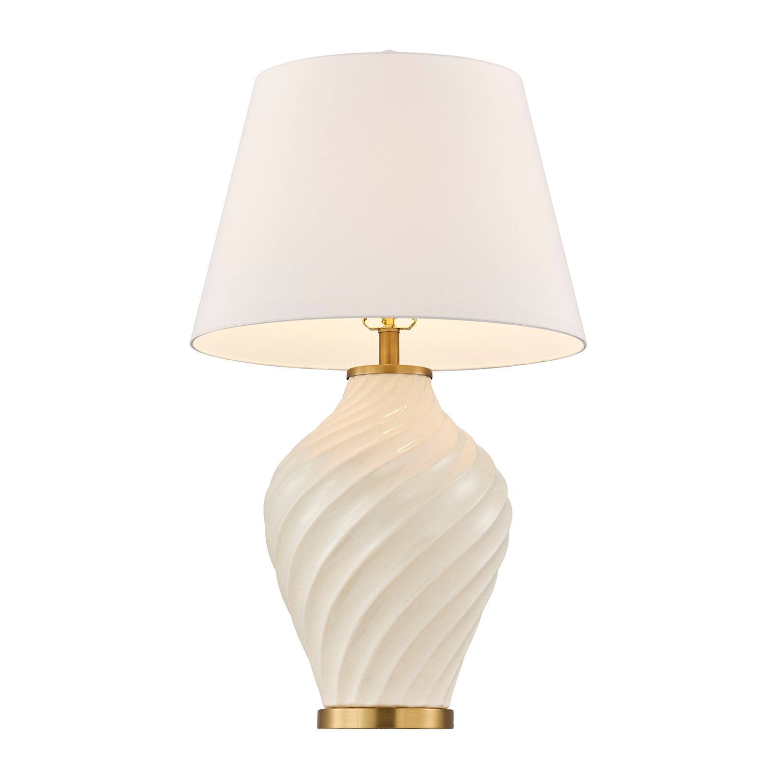 Savoy House Viola 19in 1-Light Table Lamp | Soft Modern White Ceramic with White Linen Shade and Warm Brass Accents | Living Room & | Model 11-CD34-WH