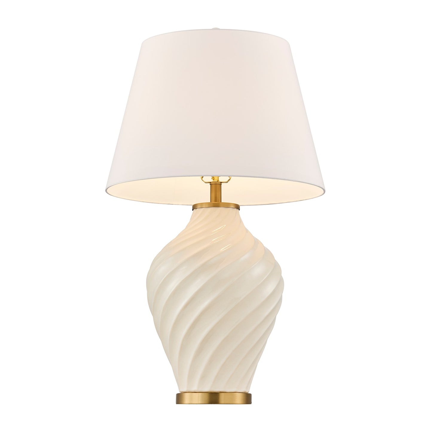 Savoy House Viola 19in 1-Light Table Lamp | Soft Modern White Ceramic with White Linen Shade and Warm Brass Accents | Living Room & | Model 11-CD34-WH