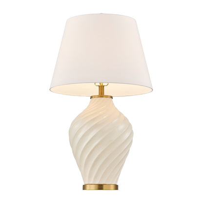 Savoy House Viola 19in 1-Light Table Lamp | Soft Modern White Ceramic with White Linen Shade and Warm Brass Accents | Living Room & | Model 11-CD34-WH