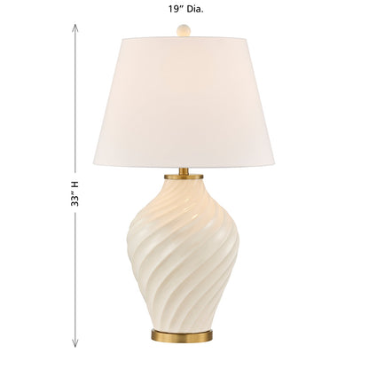 Savoy House Viola 19in 1-Light Table Lamp | Soft Modern White Ceramic with White Linen Shade and Warm Brass Accents | Living Room & | Model 11-CD34-WH