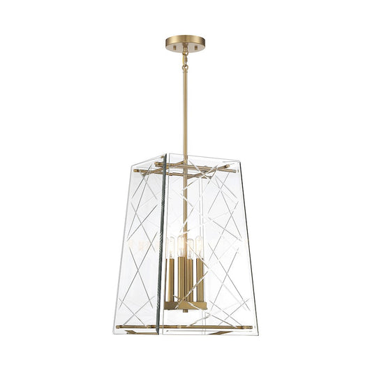 4 Light Pendant, Warm Brass