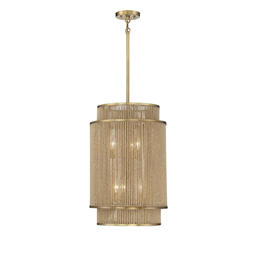 6 Light Pendant, Warm Brass/Rope