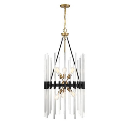 6 Light Pendant, Black/Brass