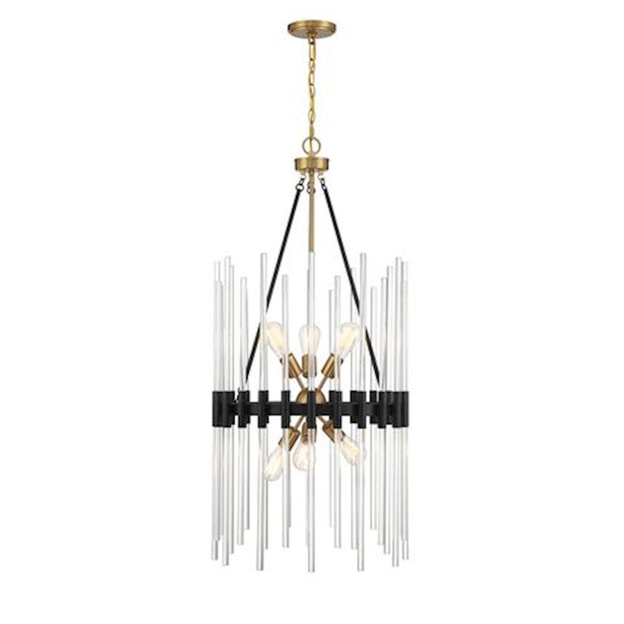 6 Light Pendant, Black/Brass