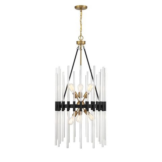 6 Light Pendant, Black/Brass