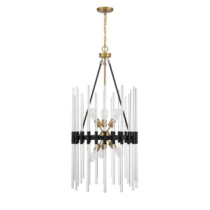 6 Light Pendant, Black/Brass