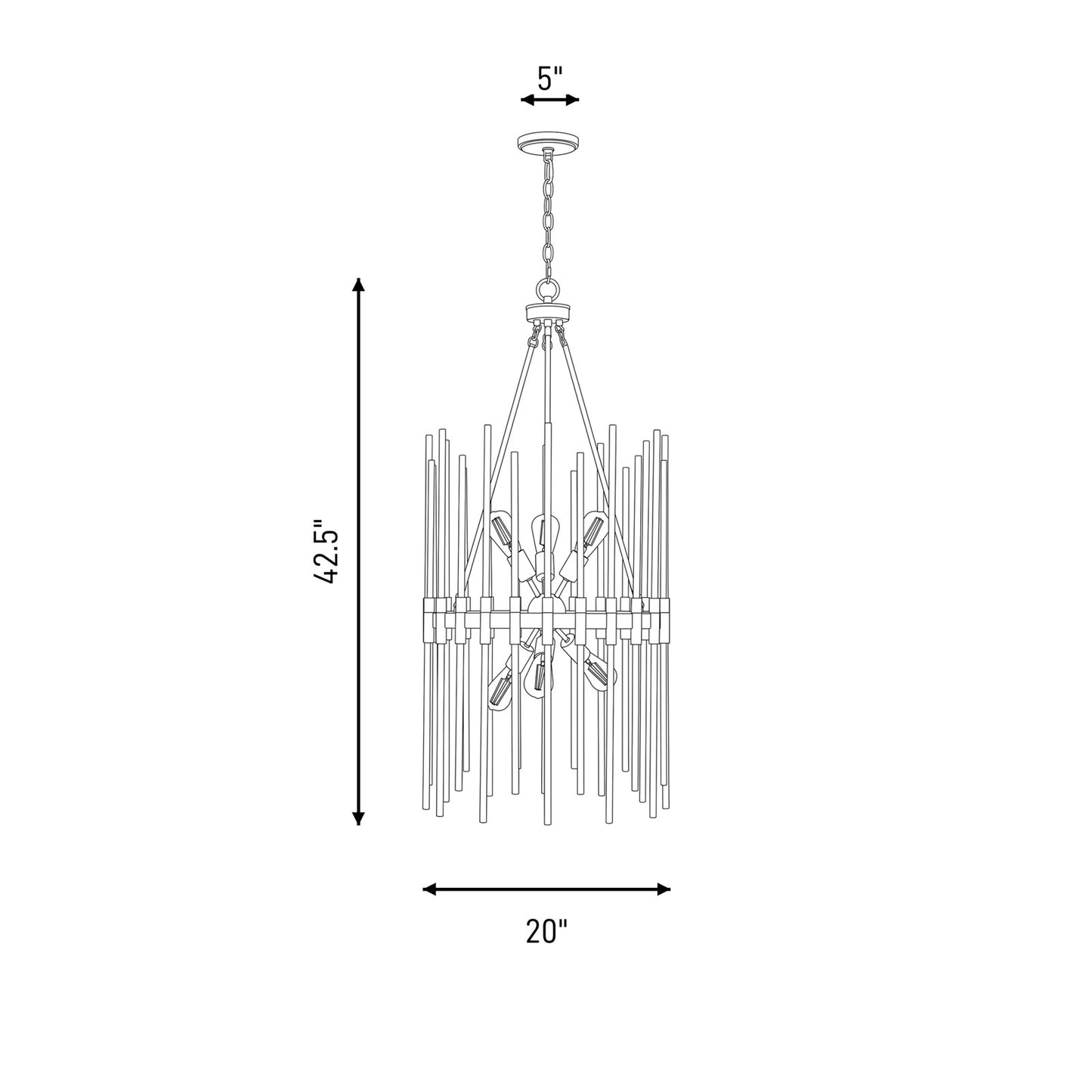 6 Light Pendant, Black/Brass