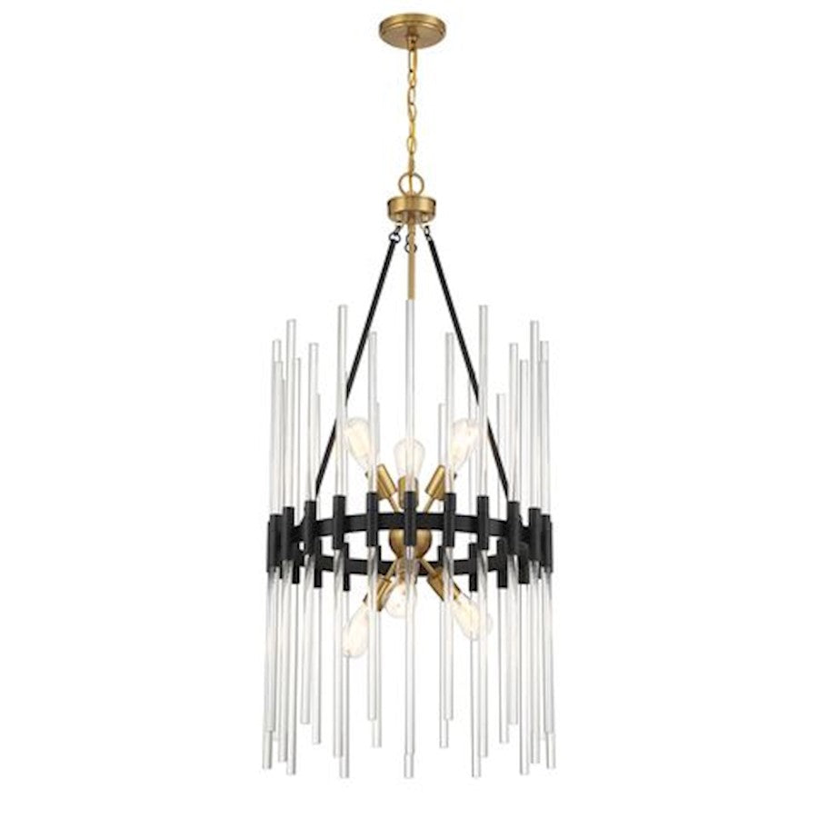 6 Light Pendant, Black/Brass