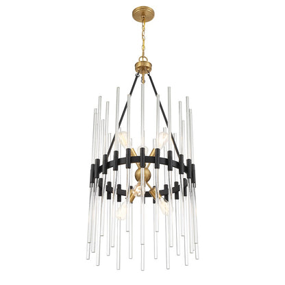 6 Light Pendant, Black/Brass