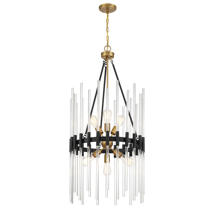 6 Light Pendant, Black/Brass