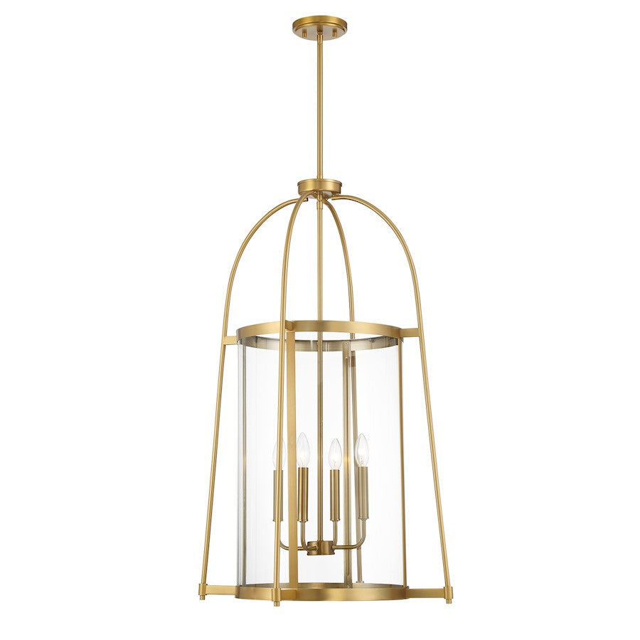 4 Light Pendant, Warm Brass/Clear