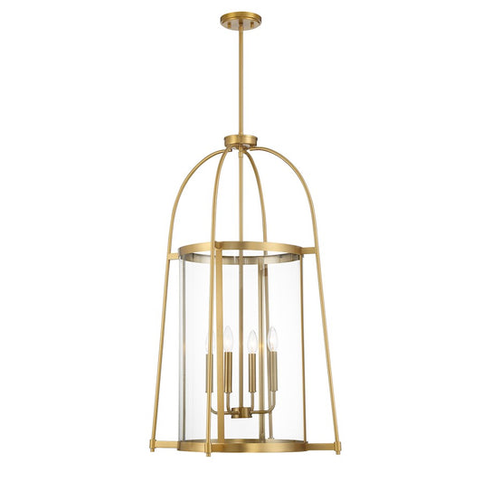 4 Light Pendant, Warm Brass/Clear