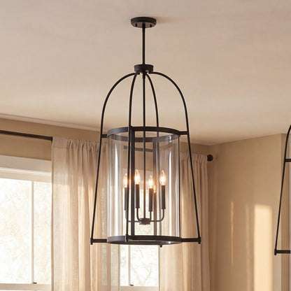 4 Light Pendant, Matte Black/Clear