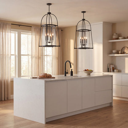 4 Light Pendant, Matte Black/Clear