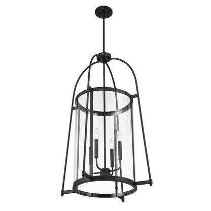 4 Light Pendant, Matte Black/Clear